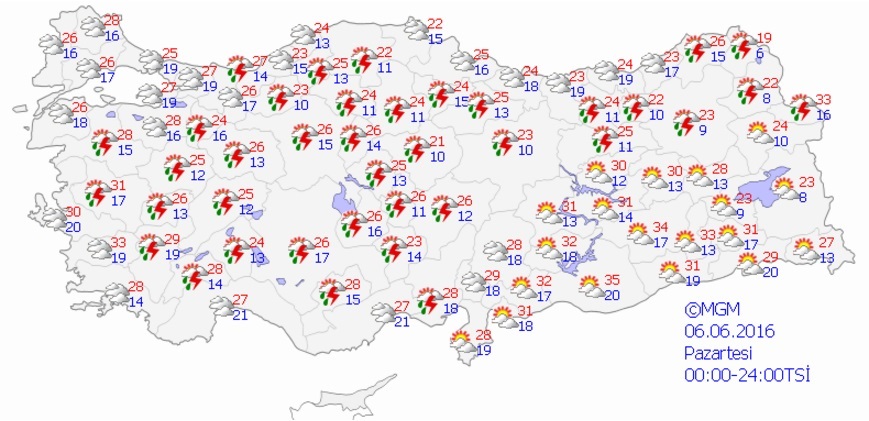 Meteorolojinin, Ramazan'ın ilk günü için hava durumu tahmin haritası