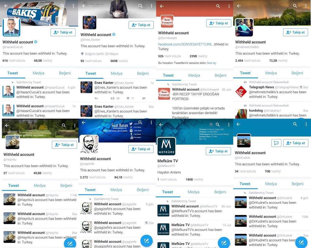 Twitter, FETÖ destekçisi hesapları Türkiye'de askıya aldı.