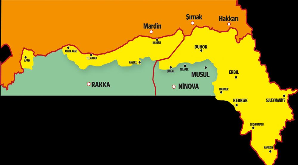 Pentagon, Irak'ta PKK'ya  tahsis ettiği hatla Kürdistan  Bölgesel Yönetimi'ni de  kuşatmayı amaçlıyor. Şengal- Mahmur-Kerkük'ten Hanekin'e  uzanan şerit terör örgütüne  bırakıldı. Buna Tel Afer ile  Musul da eklenmek isteniyor. 