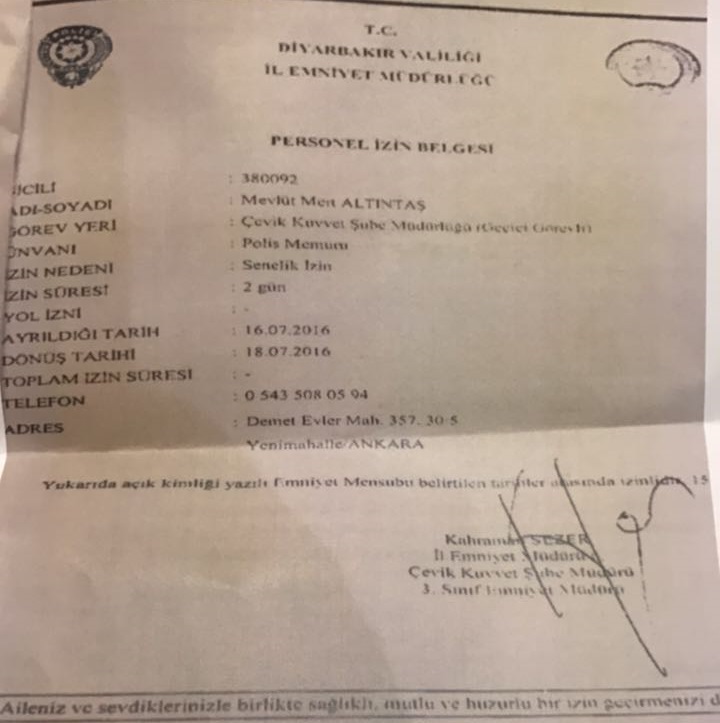 Sosyal medya üzerinden paylaşılan iddialara göre saldırganın aldığı izin formu ortaya çıkarıldı.
