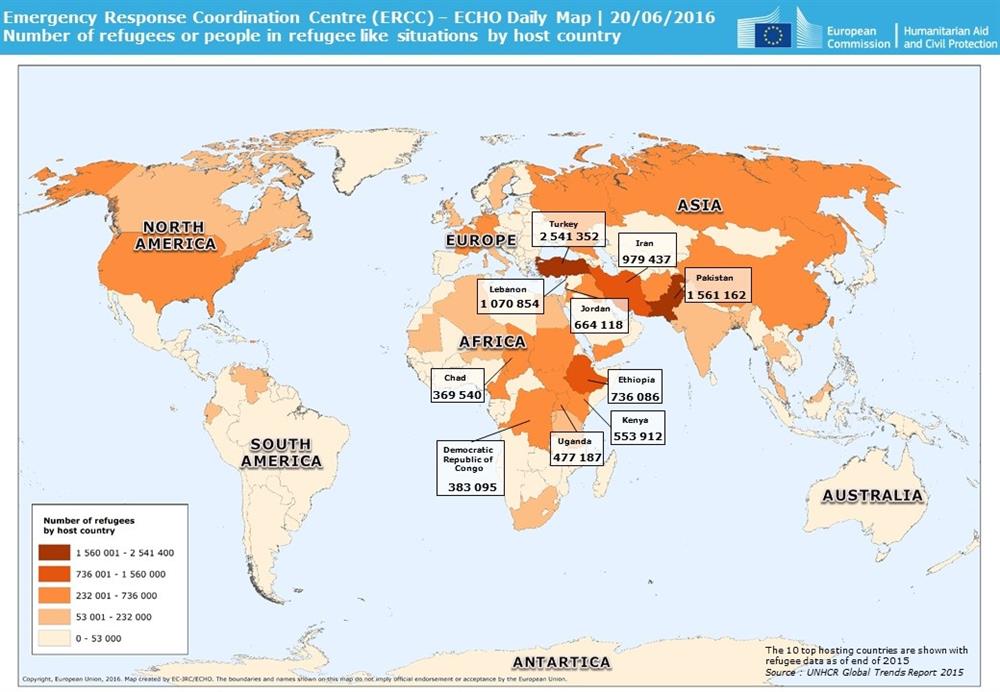 Avrupa Birliği'nin göçle ilgili işlerden sorumlu komisyonunun 2015'te hazırladığı bir rapora göre, dünya üzerindeki mülteci dağılımları şöyle...
