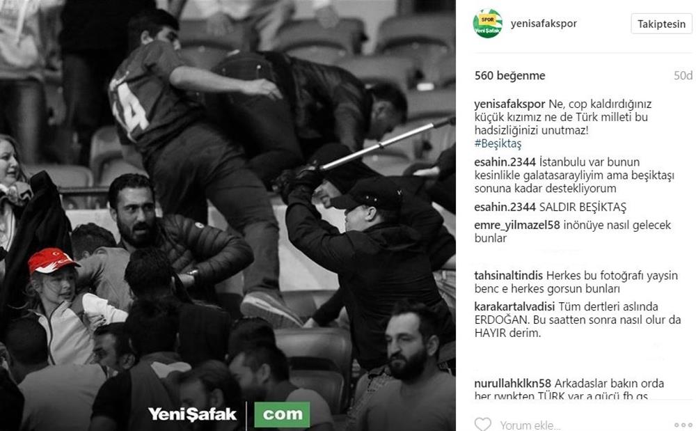 Lyonlu holiganın kadın ve çocuklara elindeki koltuk değneğiyle saldırması sosyal medyada büyük yankı uyandırdı.