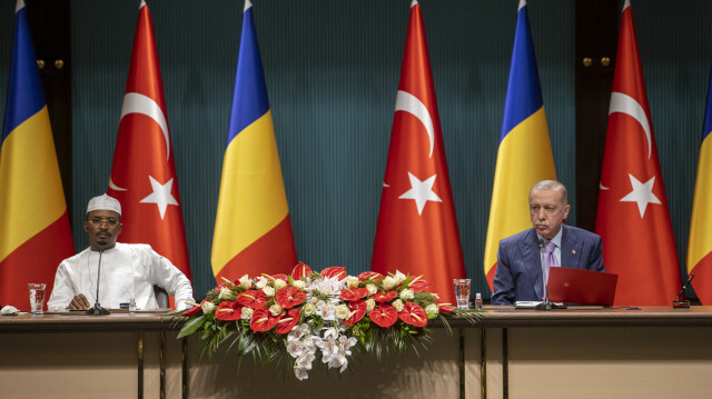 Turkish President Recep Tayyip Erdogan and Chadian transitional President Mahamat Idriss Deby Itno hold a joint press conference after their meeting in Ankara, Turkey on October 27, 2021.
