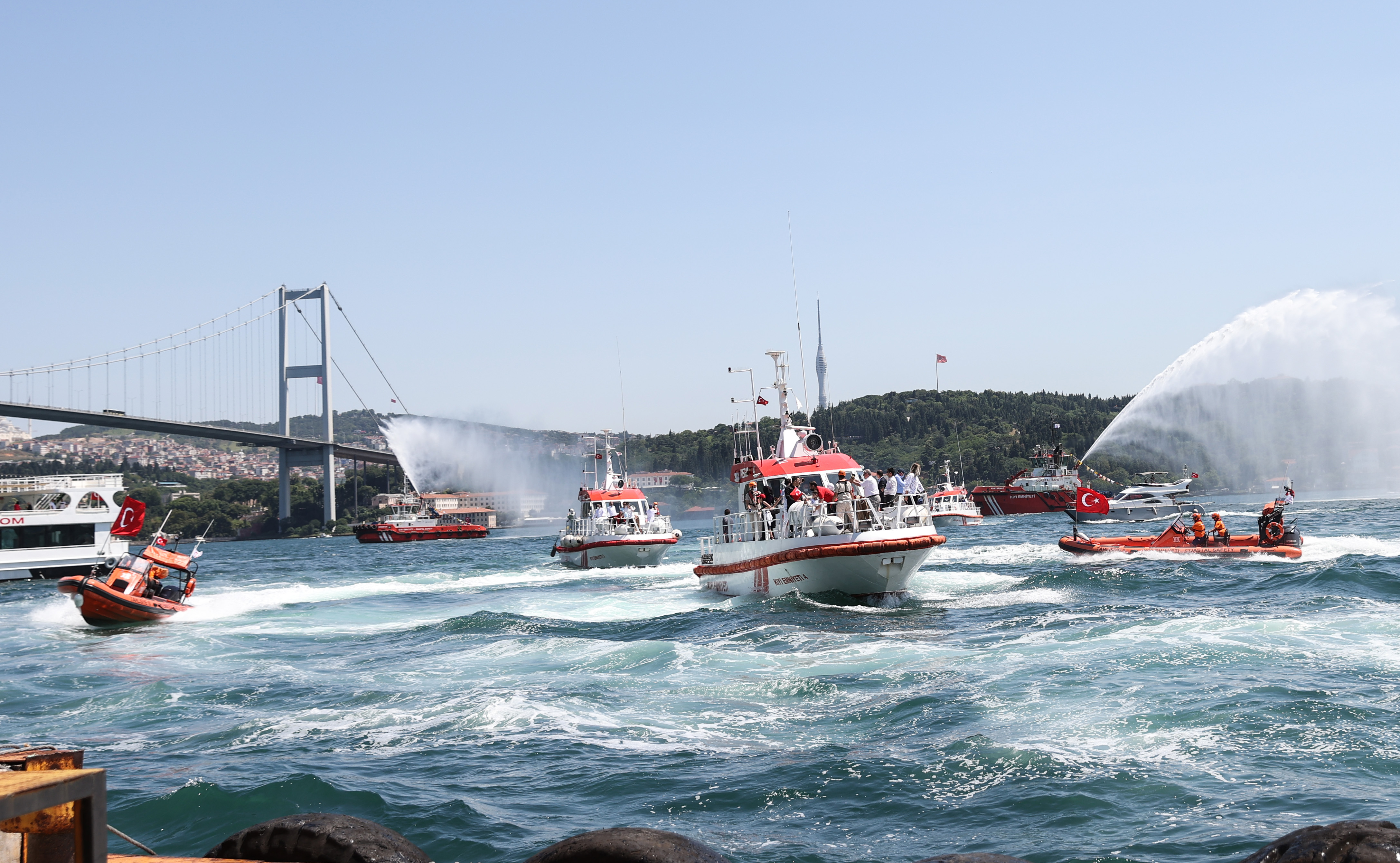 Boats put on show marking July 15 Democracy and National Unity Day in Istanbul