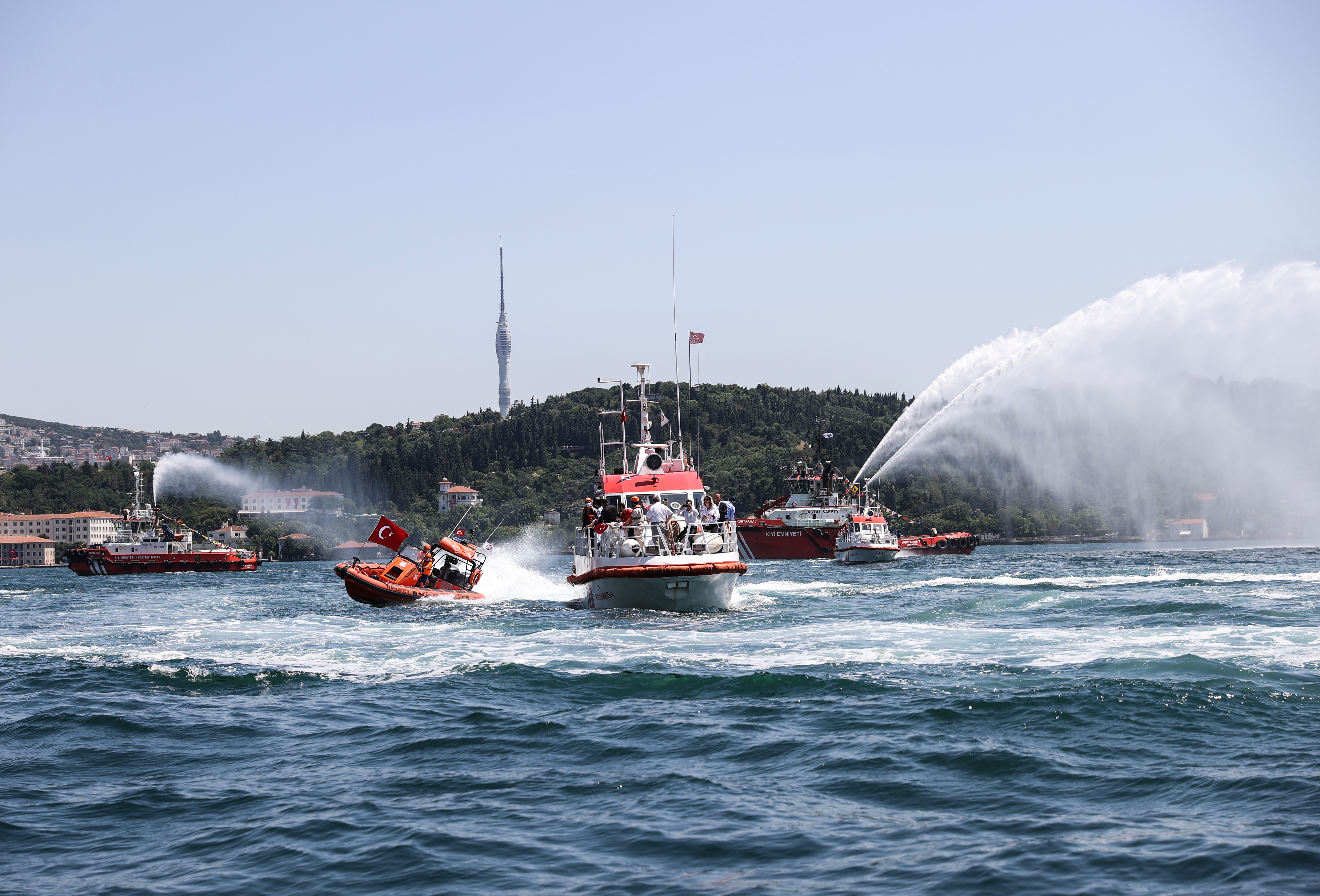 Boats put on show marking July 15 Democracy and National Unity Day in Istanbul