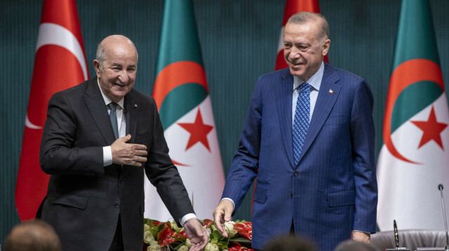 Turkish President Recep Tayyip Erdogan and Algerian President Abdelmadjid Tebboune participate in agreement signing ceremony between the two countries and hold a joint news conference after their meeting at the Presidential Complex in Ankara, Türkiye on May 16, 2022.