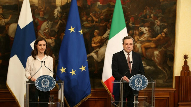 Italian Prime Minister Mario Draghi and Finnish Prime Minister Sanna Marin 