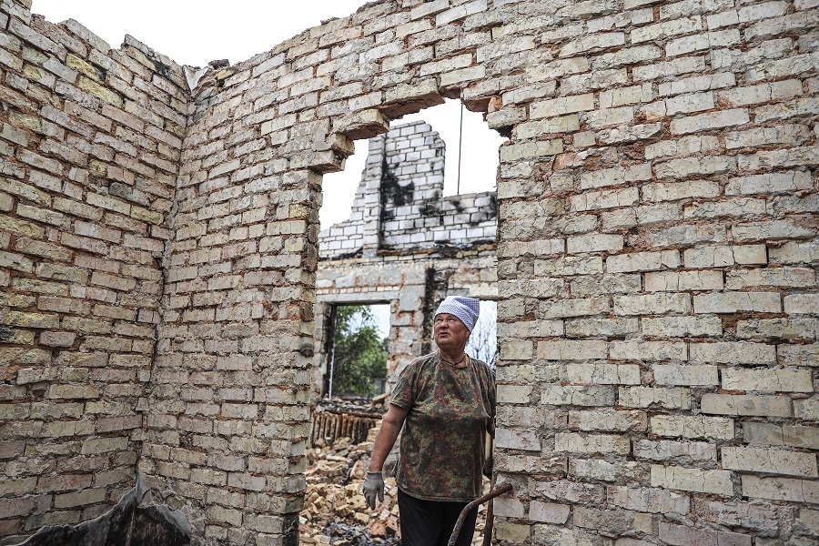 67-year-old Ukrainian woman lives in basement of her destroyed home as Russia forges on