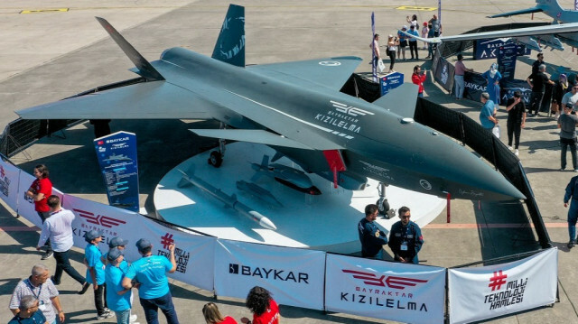 An unmanned combat aircraft, Bayraktar Kizilelma, is on display now in Samsun, Türkiye on August 30, 2022.