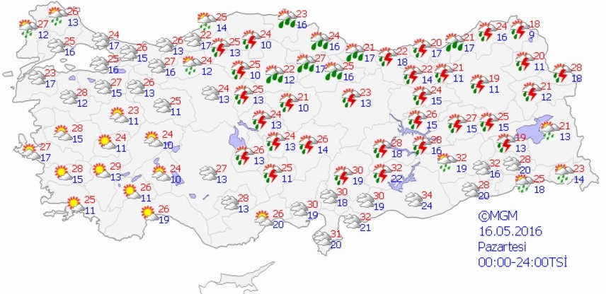 Meteoroloji Genel Müdürlüğünün hava durumu tahmin haritası