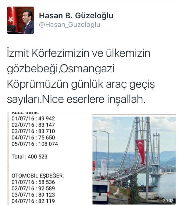 Kocaeli Valisi köprüden kaç araç geçtiğini açıkladı.