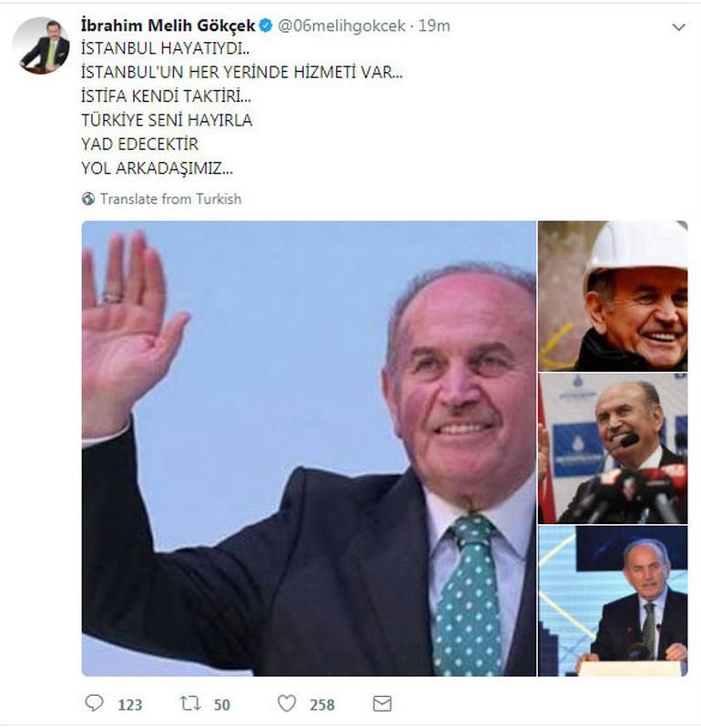 Melih Gökçek'ten Kadir Topbaş mesajı