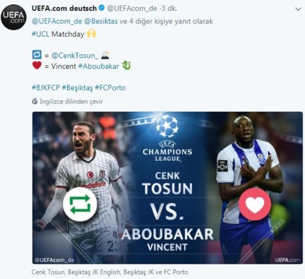 UEFA'nın Aboubakar'la Marega'yı karıştırdığı paylaşım.