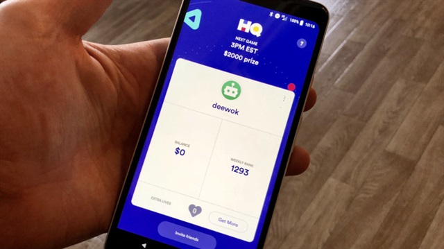 Google Pixel'e yüklenmiş olan HQ Trivia oyunu.