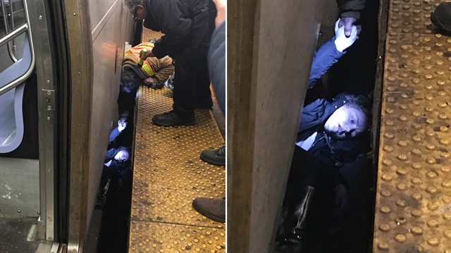 ABD’nin New York kentinde metro rayına düşen 22 yaşındaki Rikke Bukh, trenle duvar arasında mahsur kaldı.