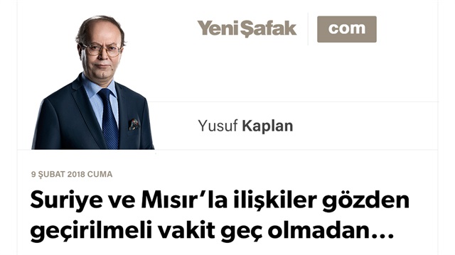 Suriye ve Mısır’la ilişkiler gözden geçirilmeli vakit geç olmadan...