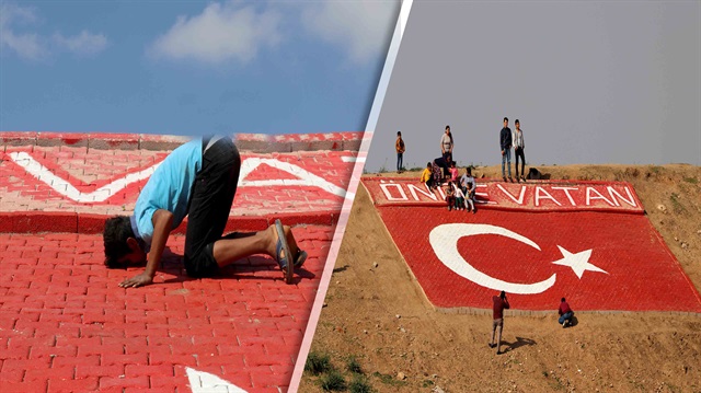 Çobanın Afrin'i gören tepeye yaptığı dev Türk bayrağına akın var
