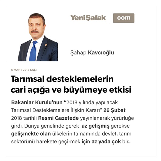 Tarımsal desteklemelerin cari açığa ve büyümeye etkisi