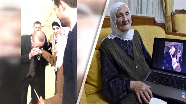 Cumhurbaşkanı Erdoğan 105'lik Fikriye ninenin elini öpüp sohbet etti