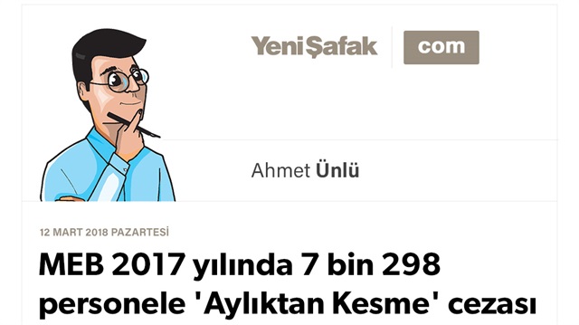 MEB 2017 yılında 7 bin 298 personele 'Aylıktan Kesme' cezası vermiş