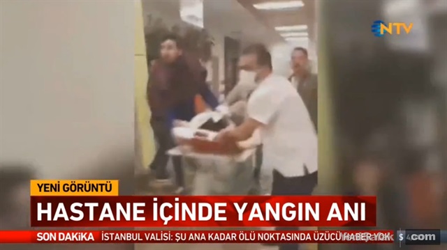 Yangın anında hastane içerisinde yaşananlar kamerada