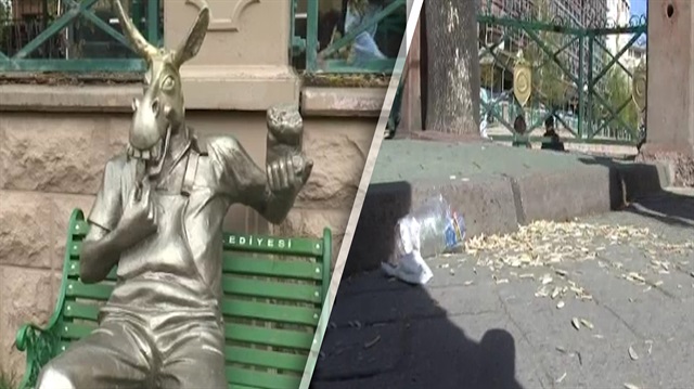 Yere çekirdek atan vatandaşa eşek heykeli de fayda etmedi