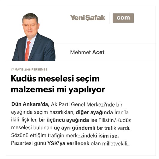 Kudüs meselesi seçim malzemesi mi yapılıyor
