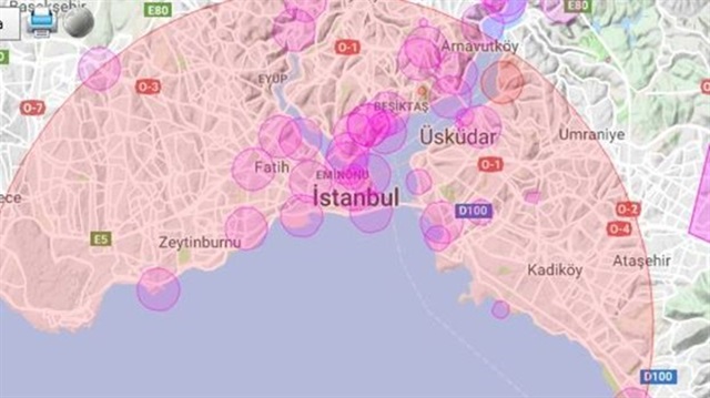 Uçuş yasağının geçerli olduğu alanlar.
