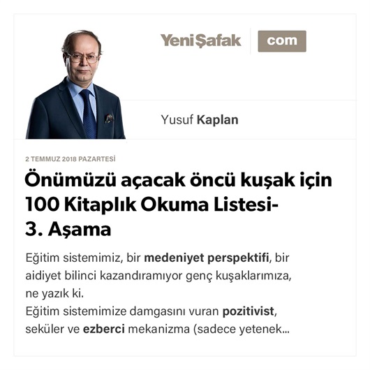 Önümüzü açacak öncü kuşak için 100 Kitaplık Okuma Listesi- 3. Aşama