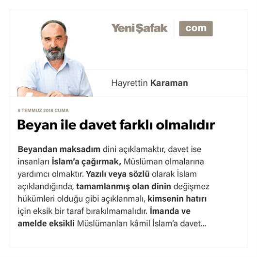 Beyan ile davet farklı olmalıdır