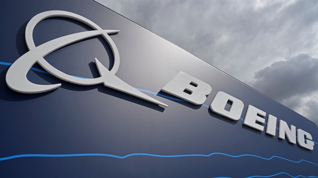 Signage for Boeing is seen on a trade pavilion at Farnborough International Airshow in Farnborough