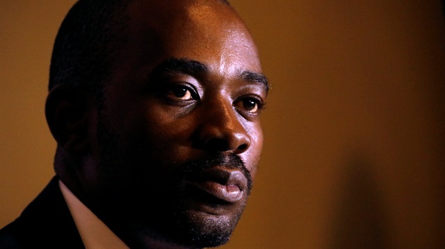 Opposition Movement for Democratic Change (MDC) leader Nelson Chamisa addresses a media conference in Harare, Zimbabwe