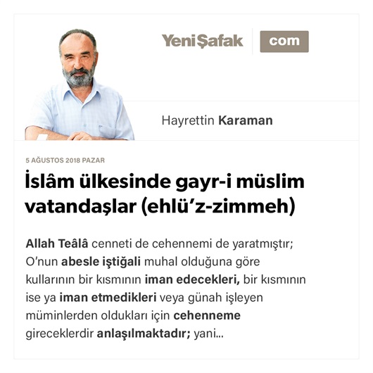 İslâm ülkesinde gayr-i müslim vatandaşlar (ehlü’z-zimmeh)