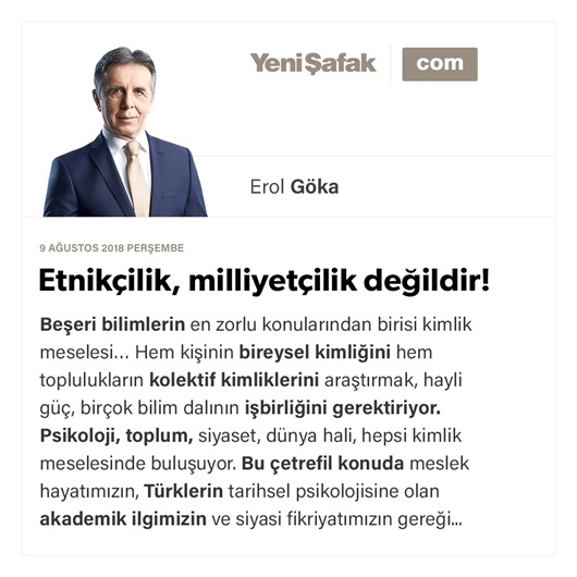 Etnikçilik, milliyetçilik değildir!