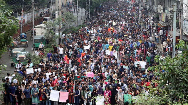 Thousands of students join in a protest over recent traffic accidents that killed a boy and a girl, in Dhaka, Bangladesh.