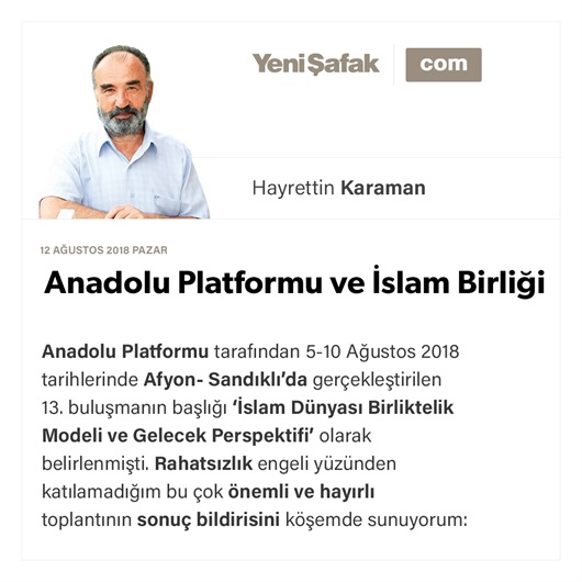 Anadolu Platformu ve İslam Birliği