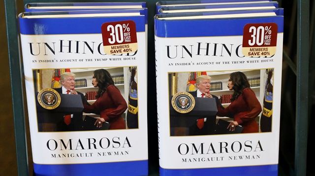 The book "Unhinged" by former White House staffer Omarosa Manigault Newman on her time in the White House administration is seen for sale in Manhattan, New York, U.S.