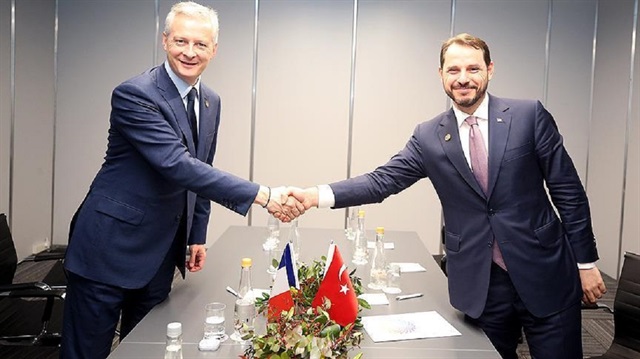 Turkish Treasury and Finance Minister Berat Albayrak and French Economy and Finance Minister Bruno Le Maire