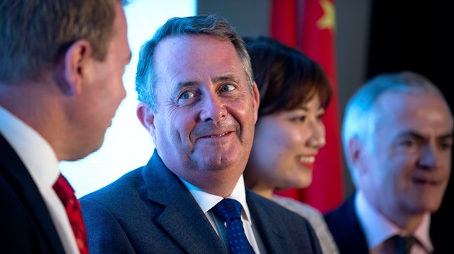 British Secretary of State for International Trade Liam Fox attends signing ceremony for memorandums of understanding between British and Chinese firms and institutions at the British Ambassador's Residence in Beijing, China August 24, 2018. 