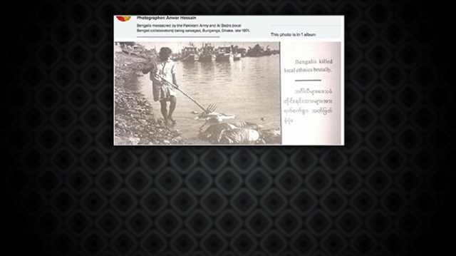 The fake photo appears in a section of the book covering ethnic riots in Myanmar in the 1940s