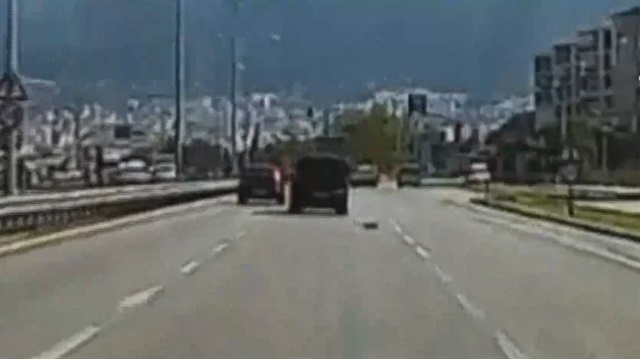 Seyir halindeki araçtan düşen kedi ezilmekten son anda kurtuldu