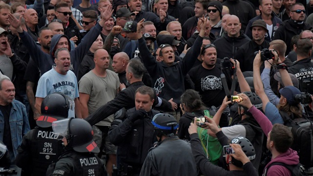 Right-wing supporters protest in Chemnitz, Germany