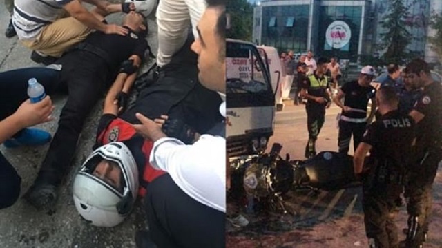 Kamyonet yunus polisleriyle çarpıştı
