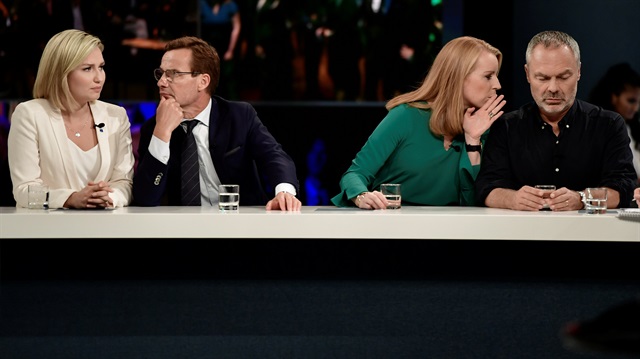 İsveç'te ittifak parti liderleri Ebba Busch Thor, Ulf Kristersson, Annie Loof and Jan Bjorklund