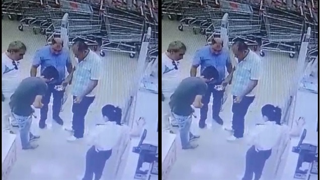 Hırsızlık anı marketin güvenlik kameralarınca kaydedildi.