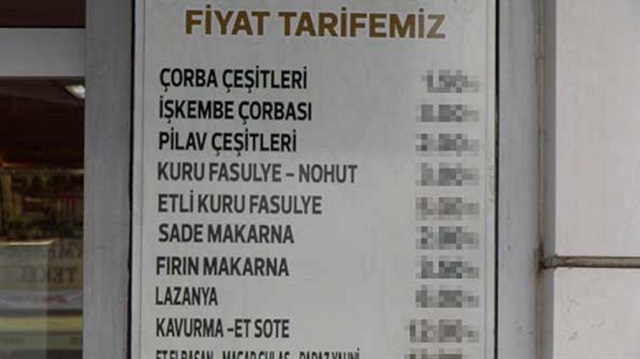 Lokantanın fiyat listesi sosyal medyanın gündeminde.