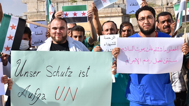 Protest against Assad Regime attacks in Idlib  