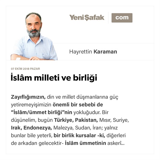 İslâm milleti ve birliği