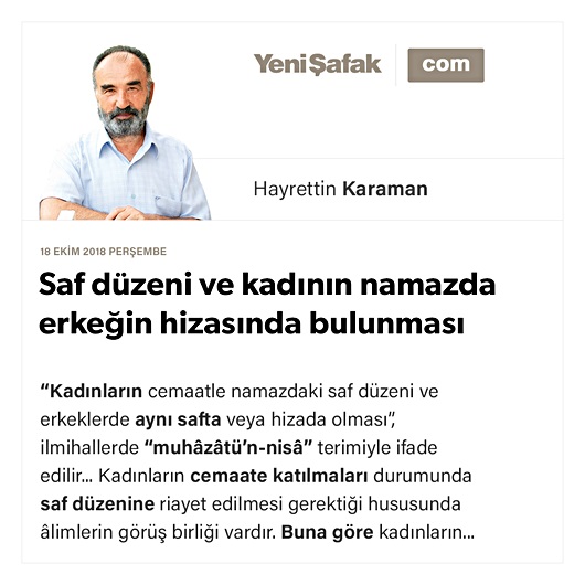 Saf düzeni ve kadının namazda erkeğin hizasında bulunması