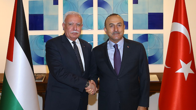 Turkish Foreign Minister Çavuşoğlu and Palestinian Foreign Minister Riyad al-Maliki 